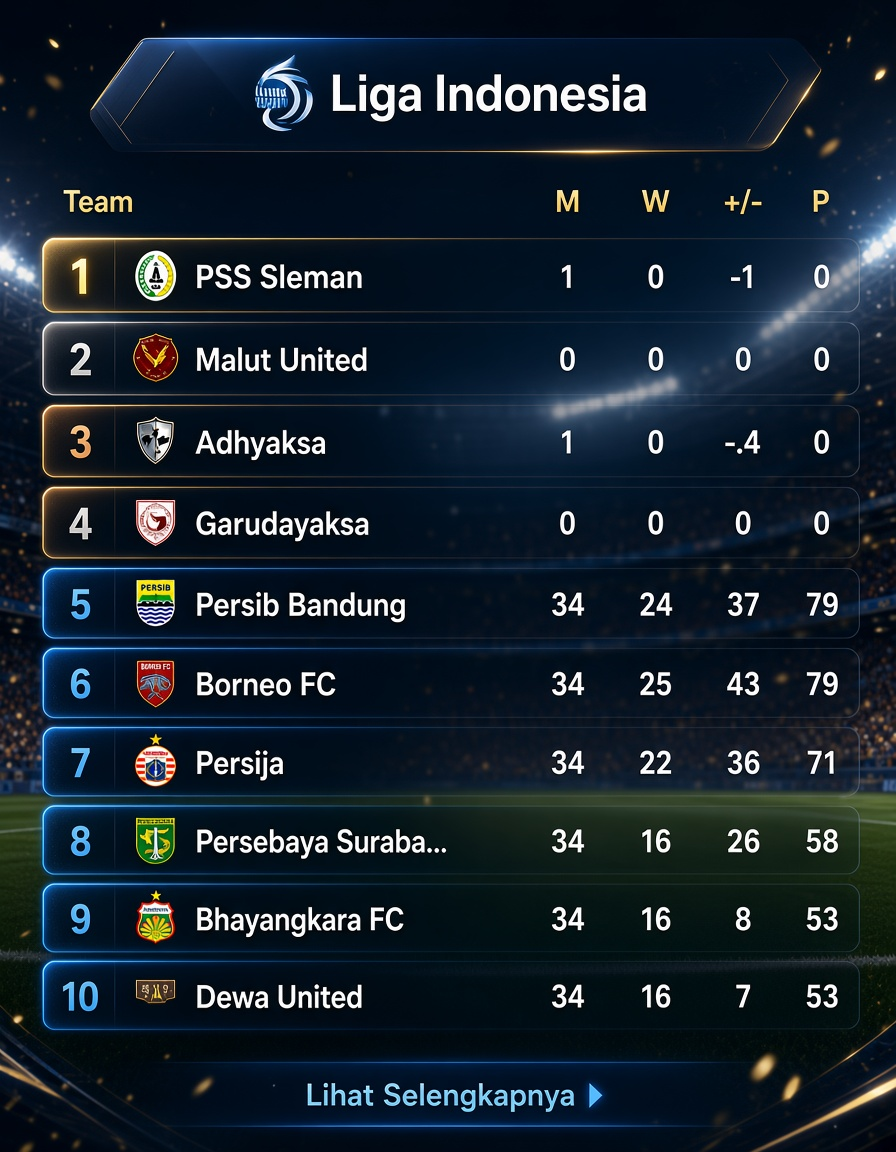 Klasemen BRI Super League